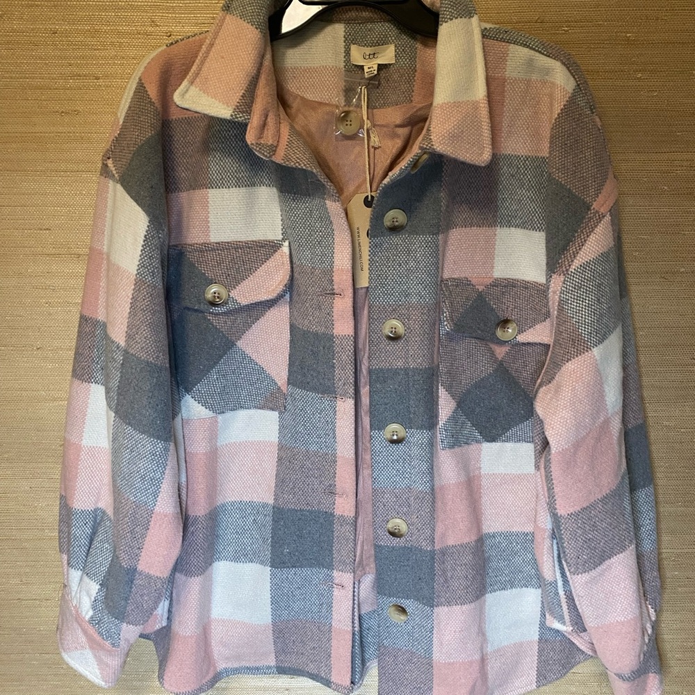 Stylish Pink and Gray Plaid Utility Jacket